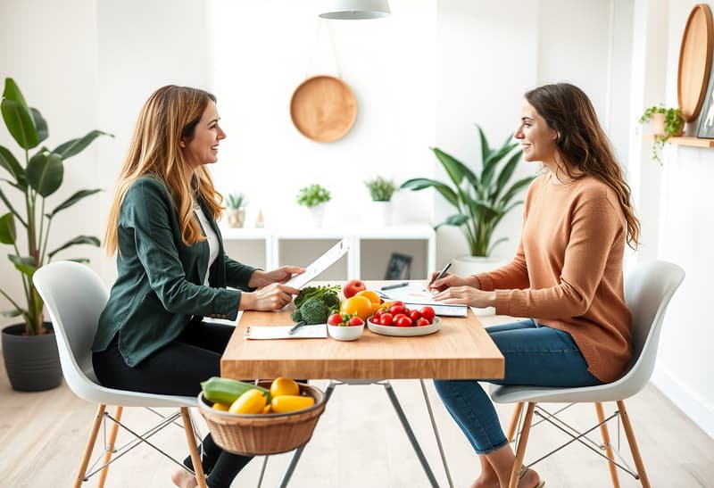 Nutritionist consulting with client about healthy meal planning at FitForward Studio